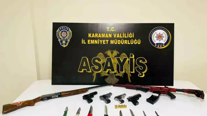 Karaman’da Asayiş Uygulamaları: Ruhsatsız Silah ve Uyuşturucu Ele Geçirildi